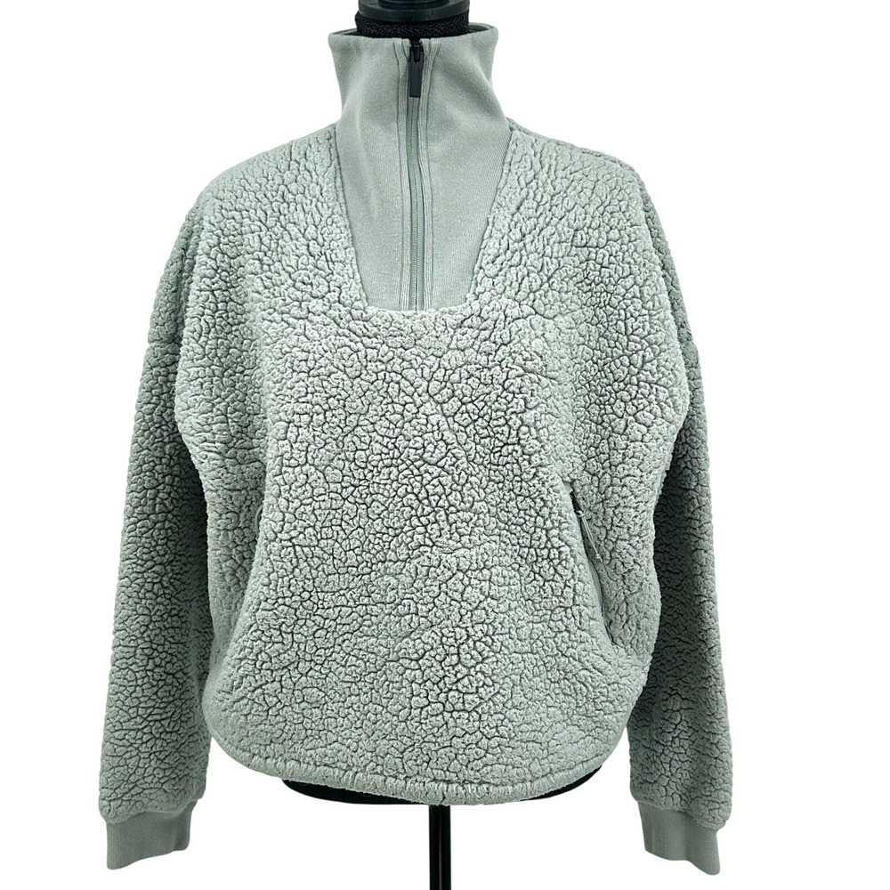 Backcountry Sherpa Fleece Quarter Zip Pullover Sage Gray Medium Gorpcore Cozy - Picture 2 of 8